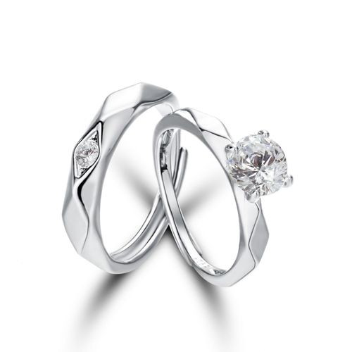 Bagues De Couple En Zircon Incrusté De Couleur Argent Pour Femmes Et Hommes, Anneau Ajustable Pour Amoureux, Bijoux De Fiançailles, De Mariage, De Promesse Romantique
