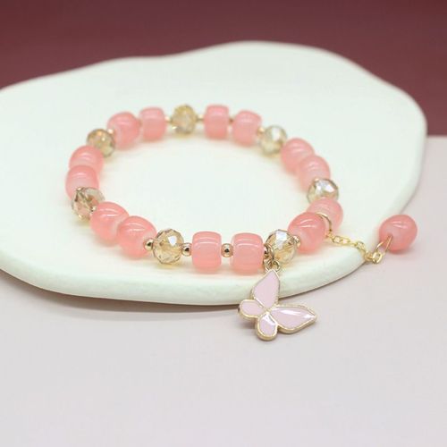 Bracelet Pendentif Papillon En Cristal Pour Femme, Breloque Coréenne, Doux, Multicolore, Perlé, Étoile, Lune, Bijoux Navire Chia