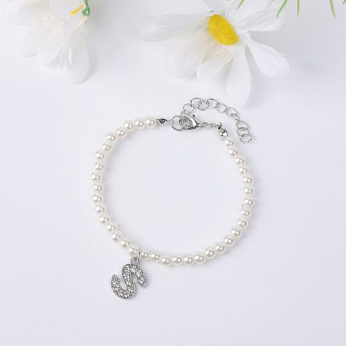 Bracelet Élégant En Imitation De Perles Et Strass Pour Femmes, 26 Lettres, Breloque Initiale, Pendentif Alphabet, Bijoux D'anniversaire