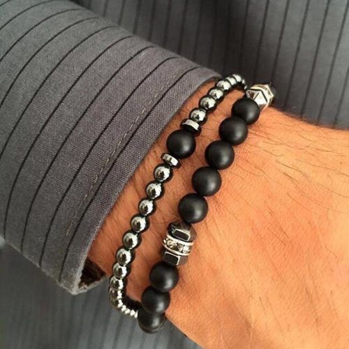 Bracelet En Pierre Naturelle Conviviale Rée Noire Vintage Pour Hommes, Ensemble De Bracelets De Tête, Dés De Boule De Biscuits Sur La Couronne, Mode, Parler, Vente En Gros