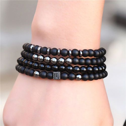 Bracelet En Pierre Naturelle Conviviale Rée Noire Vintage Pour Hommes, Ensemble De Bracelets De Tête, Dés De Boule De Biscuits Sur La Couronne, Mode, Parler, Vente En Gros