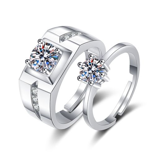 Bagues De Couple En Zircon Incrusté De Couleur Argent Pour Femmes Et Hommes, Anneau Ajustable Pour Amoureux, Bijoux De Fiançailles, De Mariage, De Promesse Romantique
