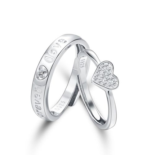 Bagues De Couple En Zircon Incrusté De Couleur Argent Pour Femmes Et Hommes, Anneau Ajustable Pour Amoureux, Bijoux De Fiançailles, De Mariage, De Promesse Romantique