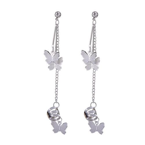 Boucles D'oreilles En Zircon, Filet Papillon Personnalisé Fait À La Main, Pompon Rouge, Chaîne D'aiguille, Double Boucle D'oreille, Clip D'oreille En Cristal
