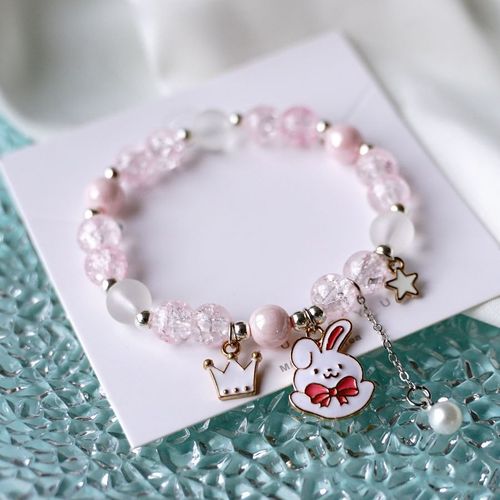 Bracelet En Perles De Cristal Pop-Corn Pour Femmes, Breloque Élégante, Fleur, Chat, Lapin, Élastique, Bijoux D'amitié, Vente En Gros