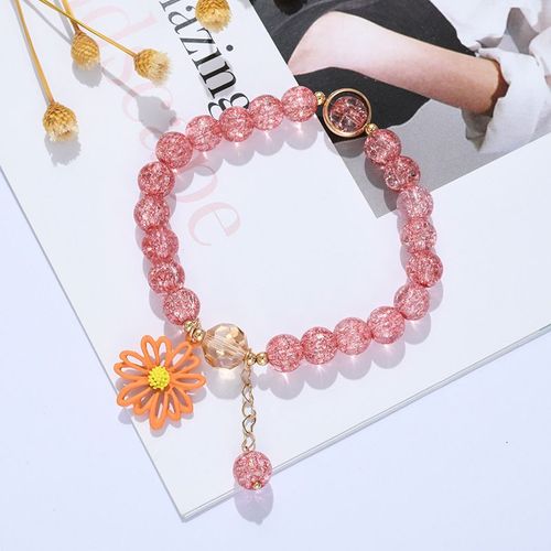 Bracelet En Perles De Cristal Pop-Corn Pour Femmes, Breloque Élégante, Fleur, Chat, Lapin, Élastique, Bijoux D'amitié, Vente En Gros