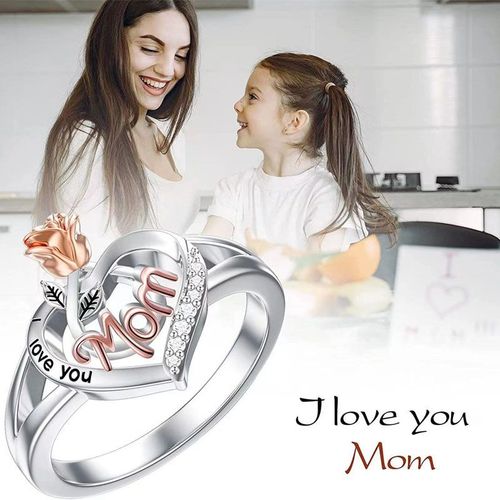 Bague Vintage Pour La Fête Des Mères, Couleur Argent, Pour Femmes, Lettres, Maman, Je T'aime, Fille, Je T'aime, Coeur, Rose, Bijoux De Festival