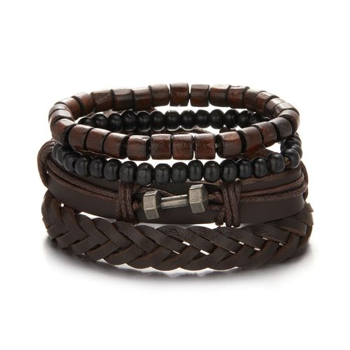 Bracelets En Cuir Pour Hommes, Vintage, Tressé, Punk, Multicouche, Fait À La Main, Plume, Perles De Bois, Corde, Bijoux