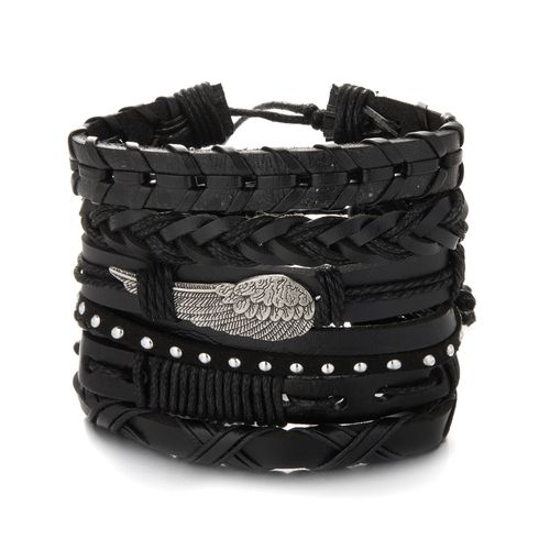 Bracelets En Cuir Pour Hommes, Vintage, Tressé, Punk, Multicouche, Fait À La Main, Plume, Perles De Bois, Corde, Bijoux