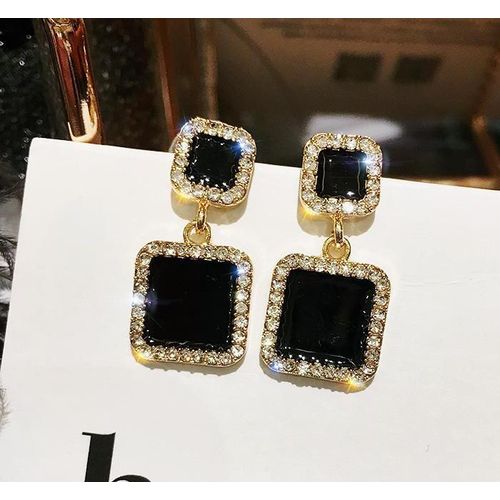 Boucles D'oreilles Carrées En Cristal Noir Strass, Nouvelle Collection, Boucles D'oreilles De Personnalité À La Mode Pour Femmes, Bijoux De Mariage Oorbellen
