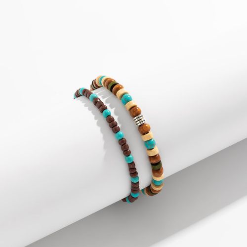 Bracelet En Pierre Naturelle De Style Bohème Pour Homme, Ensemble De Deux Pièces Avec Perles En Bois, Bijoux De Surf D'été, Livraison Directe