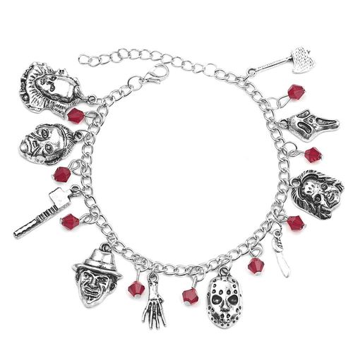 Bracelet À Breloques Vintage, Couleur Argent, Tendance, Figure D'horreur Du Vendredi Noir, Pendentif En Cristal, Bijoux Pour Cadeau De Fête D'halloween