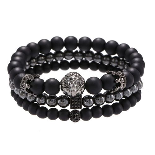 Bracelet En Pierre Naturelle Conviviale Rée Noire Vintage Pour Hommes, Ensemble De Bracelets De Tête, Dés De Boule De Biscuits Sur La Couronne, Mode, Parler, Vente En Gros