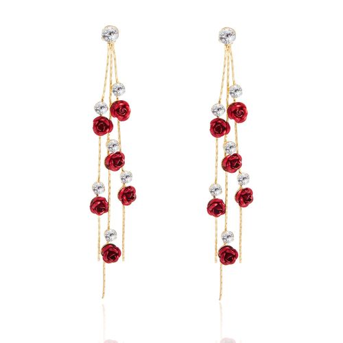 Boucles D'oreilles En Forme De Pétale De Rose Rouge Pour Femmes, Bijoux De Couleur Or Rose Violet, Longues Pampilles, Bijoux De Fête De Mariage