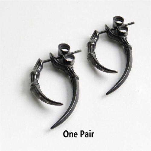 Boucles D'oreilles Rétro En Acier Inoxydable Pour Hommes Et Femmes, Griffes D'animaux, Corne, Piercing D'oreille, Noir, Argent, Document, Gothique, Punk, Bijoux Cool