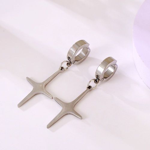 Boucles D'oreilles Vintage En Acier Inoxydable Pour Homme, Faux Piercing, Croix, Réinitialisation, Simple, Noir, Astronomique, Pendentif