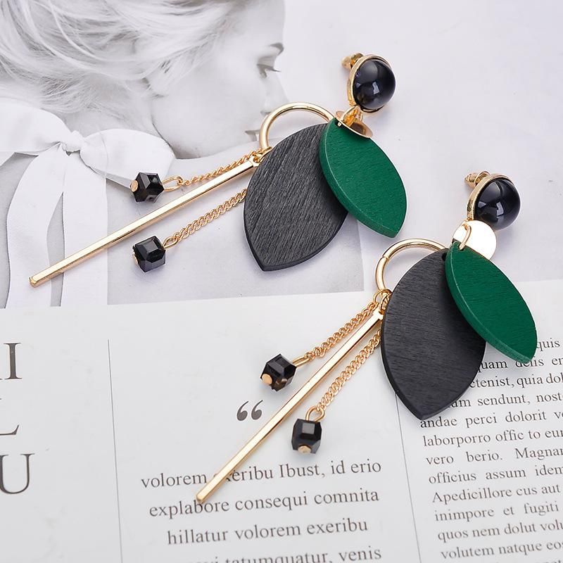 Boucles D'oreilles Longues Et Simples En Bois Pour Femmes, Bijoux De Style Coréen, Vente En Gros