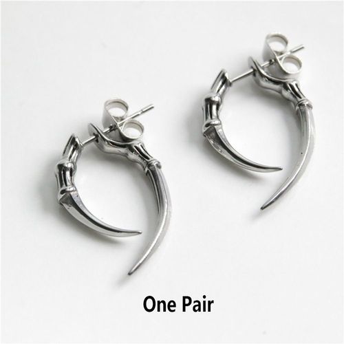 Boucles D'oreilles Rétro En Acier Inoxydable Pour Hommes Et Femmes, Griffes D'animaux, Corne, Piercing D'oreille, Noir, Argent, Document, Gothique, Punk, Bijoux Cool
