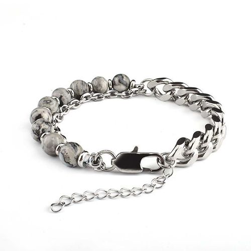 Bracelet De Perles En Acier Inoxydable Pour Hommes, Chaîne Cubaine, Pierre Onyx Noire À Facettes, Pierre Naturelle, Bijoux Pour Hommes, Livraison Directe