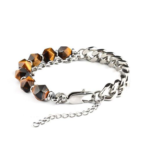 Bracelet De Perles En Acier Inoxydable Pour Hommes, Chaîne Cubaine, Pierre Onyx Noire À Facettes, Pierre Naturelle, Bijoux Pour Hommes, Livraison Directe