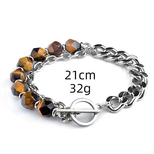 Bracelet De Perles En Acier Inoxydable Pour Hommes, Chaîne Cubaine, Pierre Onyx Noire À Facettes, Pierre Naturelle, Bijoux Pour Hommes, Livraison Directe