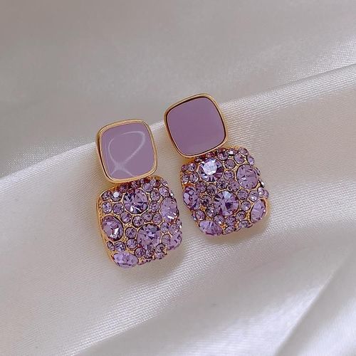 Boucles D'oreilles En Argent S925 Pour Femmes, Biscuits Carrés Rétro, Goutte D'huile, Filet De Tempérament De Chimère, Bijoux Rouges, Violet, Nouveau