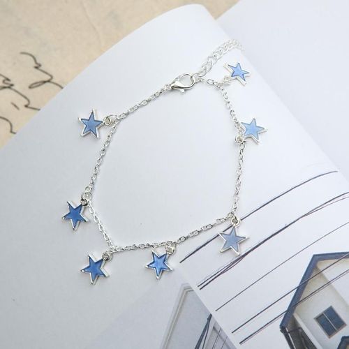 Bracelet De Cheville À Pampilles Pour Femmes, Bijou De Plage Lumineux, Nouvel An, Pentagone Bleu Étoile, Chaîne En Argent, Sandales Pieds Nus