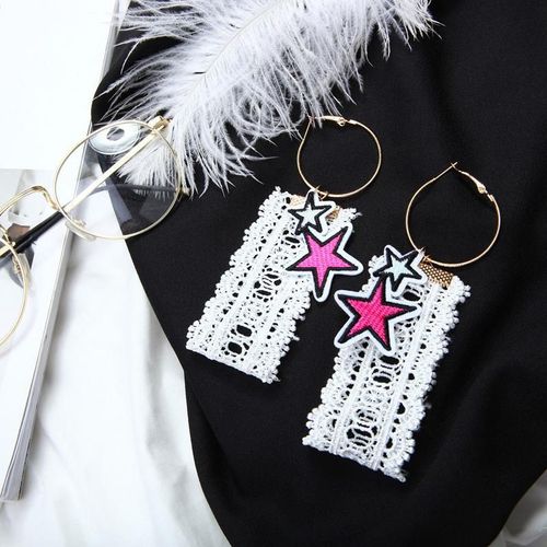 Dames Dentelle Pentagramme Exagéré Riches Boucles D'oreilles Rondes, Tissu Blanc Long Bijoux Boucle D'oreille Femme 2017 Gland Boucles D'oreilles