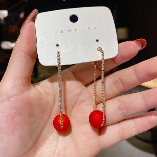 Boucles D'oreilles Porte-Bonheur En Croix De Cristal Rouge Pour Femmes, Longues Perles À Pampilles, Bijoux De Fête Pour Filles, Cadeaux De Noël