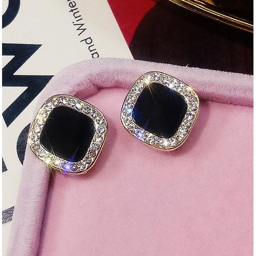 Tremella ¿ Boucles D'oreilles En Forme D'aiguille De Tempérament, Boucles D'oreilles En Filet, Cercle Carré, Rouge, Strass Noir, Accessoires De Bijoux