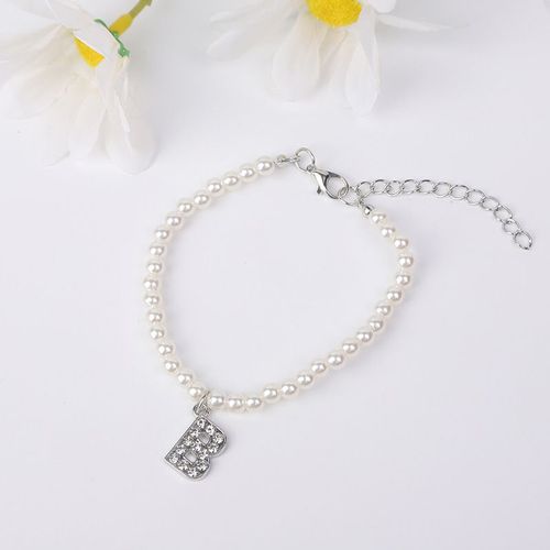 Bracelet Élégant En Imitation De Perles Et Strass Pour Femmes, 26 Lettres, Breloque Initiale, Pendentif Alphabet, Bijoux D'anniversaire