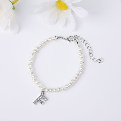 Bracelet Élégant En Imitation De Perles Et Strass Pour Femmes, 26 Lettres, Breloque Initiale, Pendentif Alphabet, Bijoux D'anniversaire