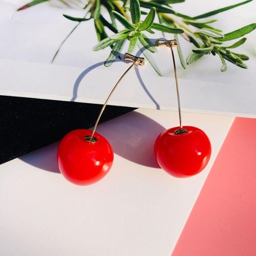 Boucles D'oreilles Rondes Et Romantiques Pour Femmes, En Résine, Mignonnes, Fruits Rouge Cerise, Bohème, Bijoux À La Mode