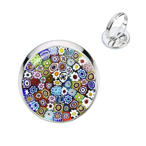 Bague Ajustable En Forme De Fleur Multicolore Pour Homme Et Femme, Bijou En Forme De Fleur, 16mm, Murano Millefiori, Cabochon En Verre, Cadeau, Vente En Gros