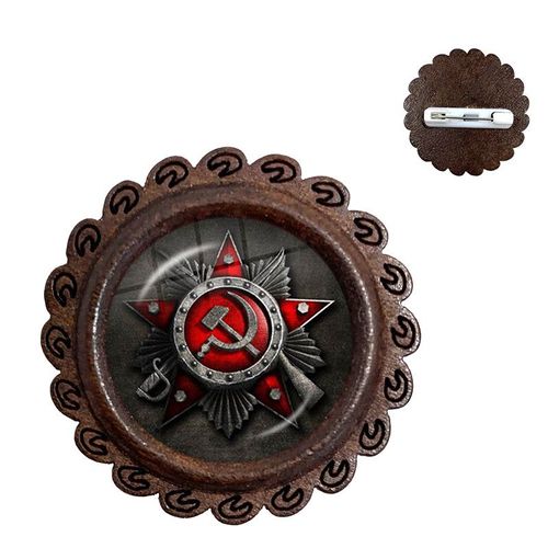 Broches En Bois De Lénine Sunin Soviétique, Emblème De Communisme De Faucille De Marteau D'étoile Rouge Classique, Cabochon En Verre Cccp, Insigne D'épingles De Collier