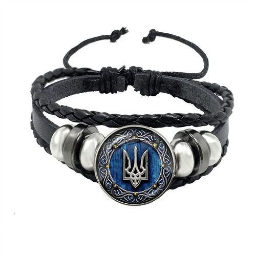 Tryzub-Bracelet Vintage En Cuir Pu Avec Bouton-Pression, Bracelet Marron Avec Gemme En Verre, Bracelet Punk Rond Tressé, 21e Symbole, Ukraine