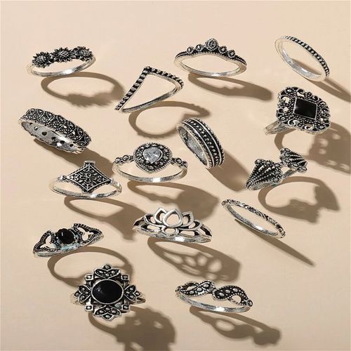Bague Femme Bijoux Femme Bague En Forme De Fleur Et De Feuille, 15 Pièces, Bague En Or Et Argent, Lotus D'abeille, De Style Ethnique, En Acier Inoxydable
