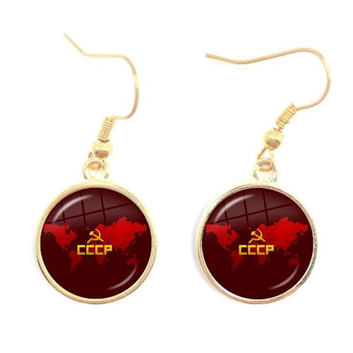Boucles D'oreilles Pendantes Sunin Lénine Soviétique Pour Femme, Classique, Rouge, Étoile, Marteau, Faucille, Communisme, Emblème Cccp, Cabochon En Verre, Bijoux D'oreille