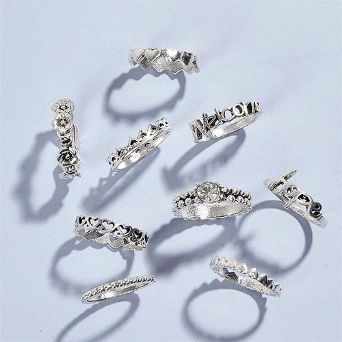 Bague Femme Bijoux Femme Bague En Forme De Fleur Et De Feuille, 15 Pièces, Bague En Or Et Argent, Lotus D'abeille, De Style Ethnique, En Acier Inoxydable
