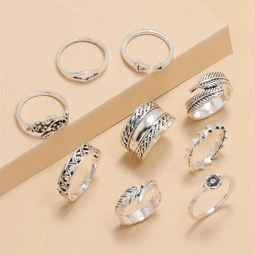 Bague Femme Bijoux Femme Bague En Forme De Fleur Et De Feuille, 15 Pièces, Bague En Or Et Argent, Lotus D'abeille, De Style Ethnique, En Acier Inoxydable