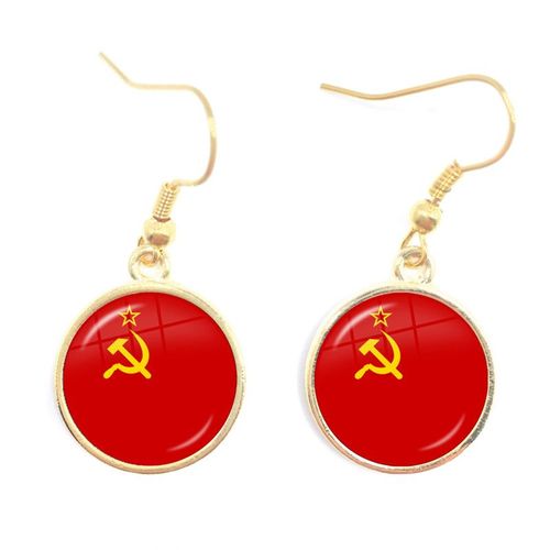 Boucles D'oreilles Pendantes Sunin Lénine Soviétique Pour Femme, Classique, Rouge, Étoile, Marteau, Faucille, Communisme, Emblème Cccp, Cabochon En Verre, Bijoux D'oreille
