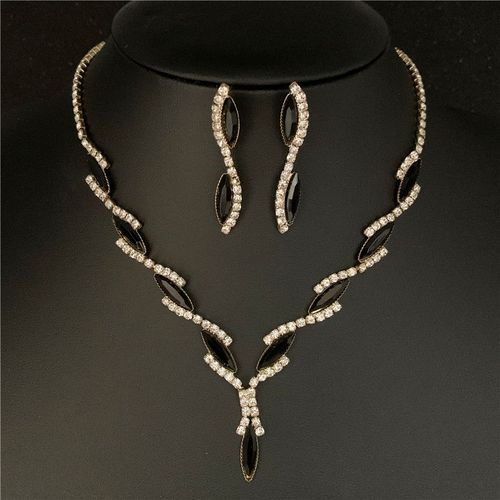 Ensemble De Bijoux De Mariage Pour Femmes, Collier Et Boucles D'oreilles En Cristal Plaqué Argent, Strass, Sexy, Ondulé, Ras Du Cou
