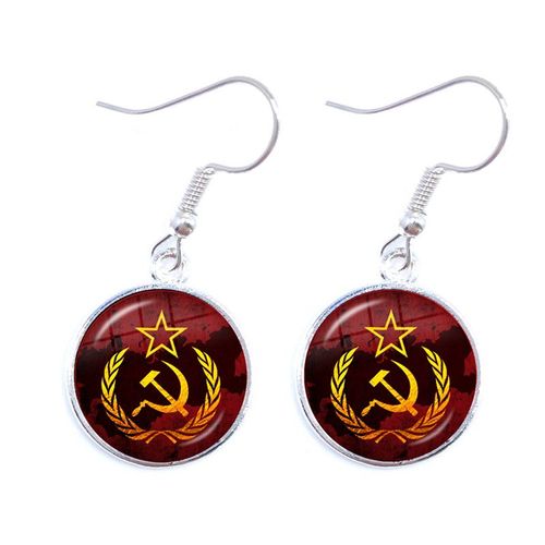 Boucles D'oreilles Pendantes Sunin Lénine Soviétique Pour Femme, Classique, Rouge, Étoile, Marteau, Faucille, Communisme, Emblème Cccp, Cabochon En Verre, Bijoux D'oreille