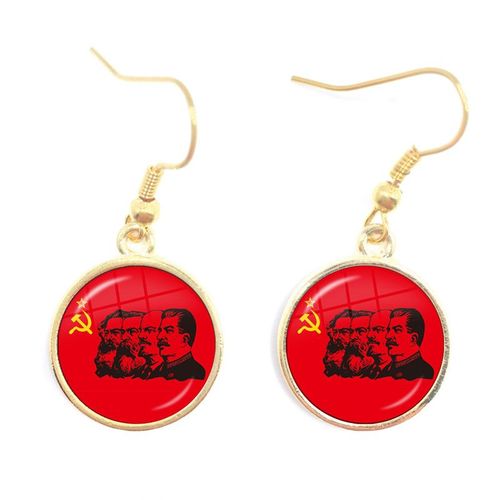 Boucles D'oreilles Pendantes Sunin Lénine Soviétique Pour Femme, Classique, Rouge, Étoile, Marteau, Faucille, Communisme, Emblème Cccp, Cabochon En Verre, Bijoux D'oreille
