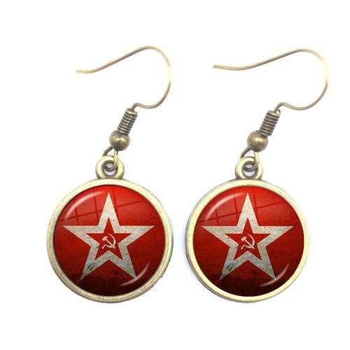Boucles D'oreilles Pendantes Sunin Lénine Soviétique Pour Femme, Classique, Rouge, Étoile, Marteau, Faucille, Communisme, Emblème Cccp, Cabochon En Verre, Bijoux D'oreille