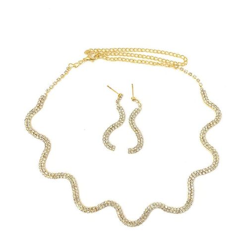 Ensemble De Bijoux De Mariage Pour Femmes, Collier Et Boucles D'oreilles En Cristal Plaqué Argent, Strass, Sexy, Ondulé, Ras Du Cou