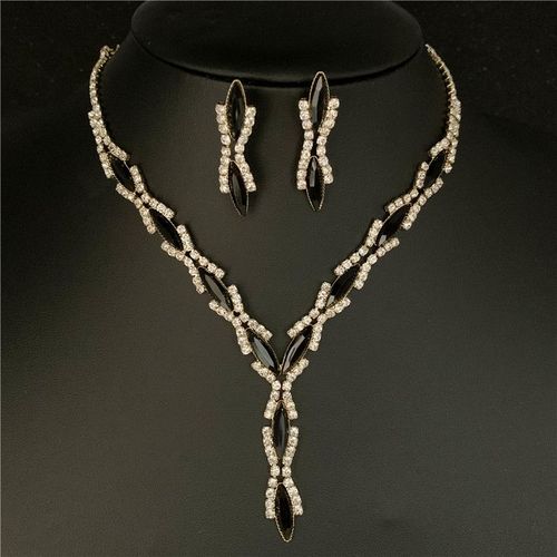 Ensemble De Bijoux De Mariage Pour Femmes, Collier Et Boucles D'oreilles En Cristal Plaqué Argent, Strass, Sexy, Ondulé, Ras Du Cou