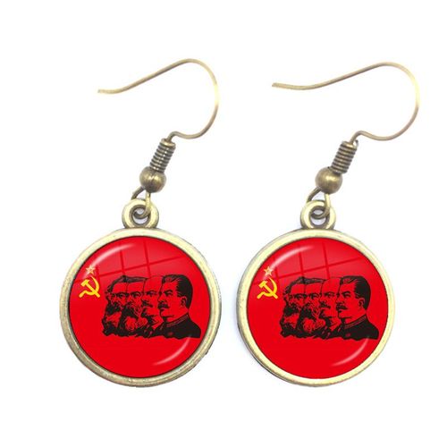 Boucles D'oreilles Pendantes Sunin Lénine Soviétique Pour Femme, Classique, Rouge, Étoile, Marteau, Faucille, Communisme, Emblème Cccp, Cabochon En Verre, Bijoux D'oreille