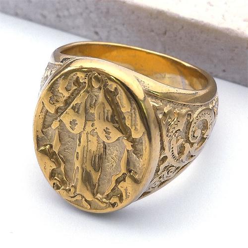 Bague Avec Médaille De La Vierge Marie Pour Homme Et Femme, Bijou En Acier Inoxydable, Vintage, Christianisme, Document En Or, Prière Religieuse, R500s02