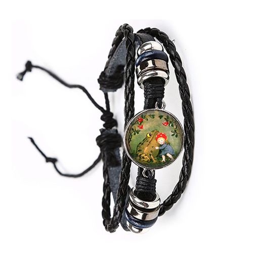 Bracelet En Cuir Noir Grenouille, 20mm, Cabochon En Verre, Le Roi Grenouille, Réglable, Bijoux Cadeaux Pour Femmes Et Hommes Amoureux, Nouvelle Collection